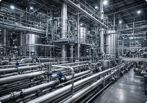 Tubulações em instalação industrial