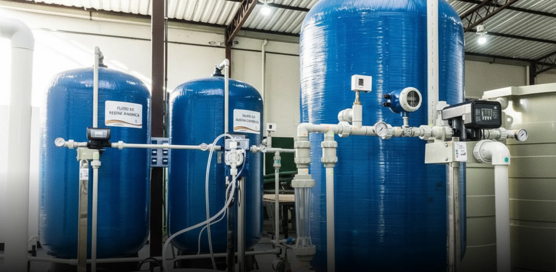 Reservatórios, tubulações e instrumentos de um sistema de gás e energia