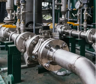 Tubulações de um sistema industrial de gás e energia
